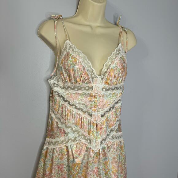 For Love & Lemons Farrah Slip Mini Dress Floral Pin-tuck Lace Trim Romantic L - Picture 3 of 14